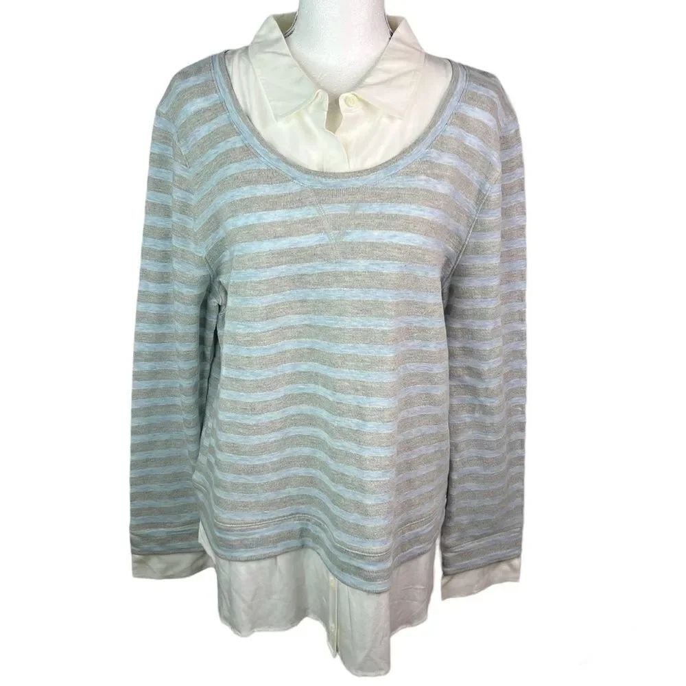 New Tommy Hilfigure Knit Pullover Gray Blue White Women’s Sweater Sz XL Preppy